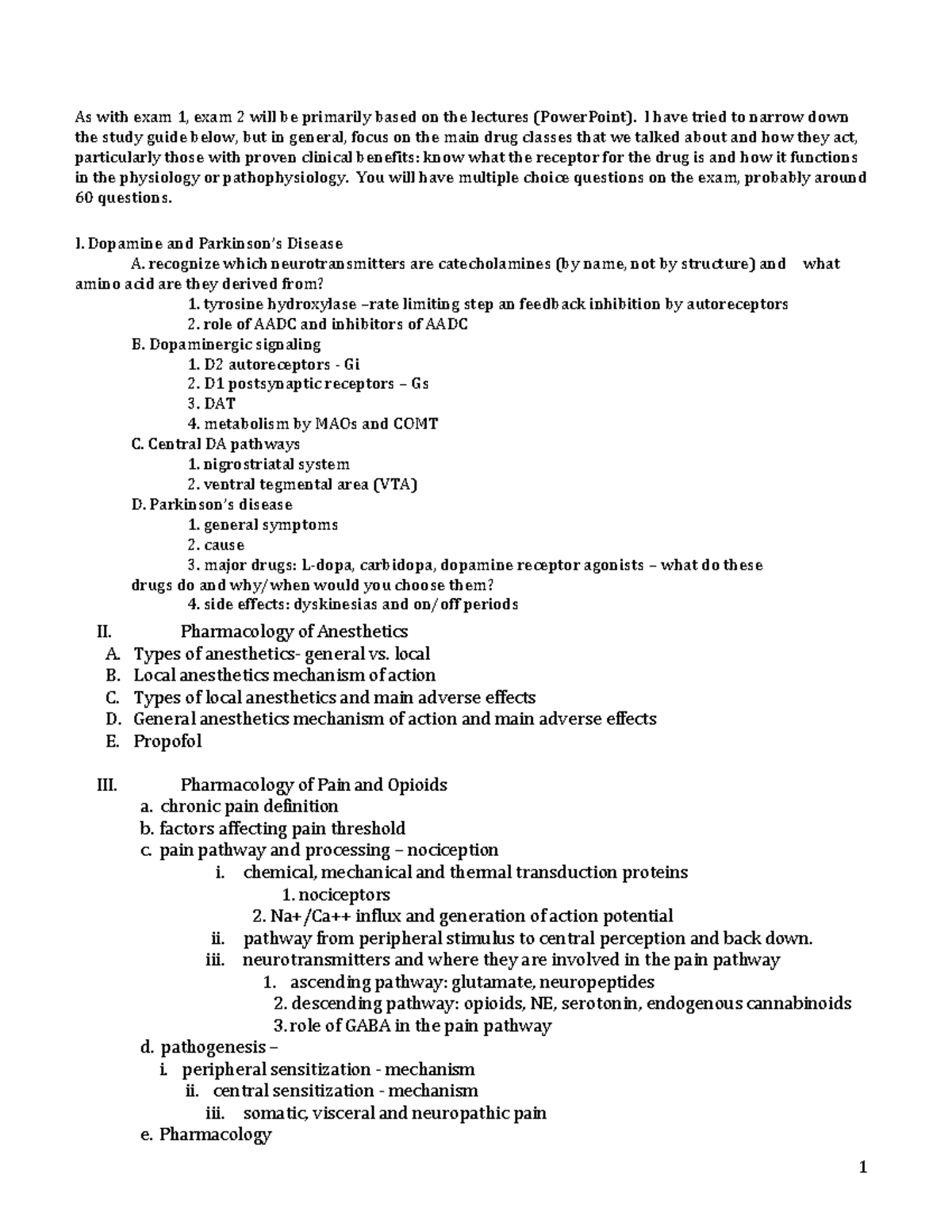 Pharmacology Study Guide: Key Drugs & Mechanisms for Exams 1 & 2 - Studocu