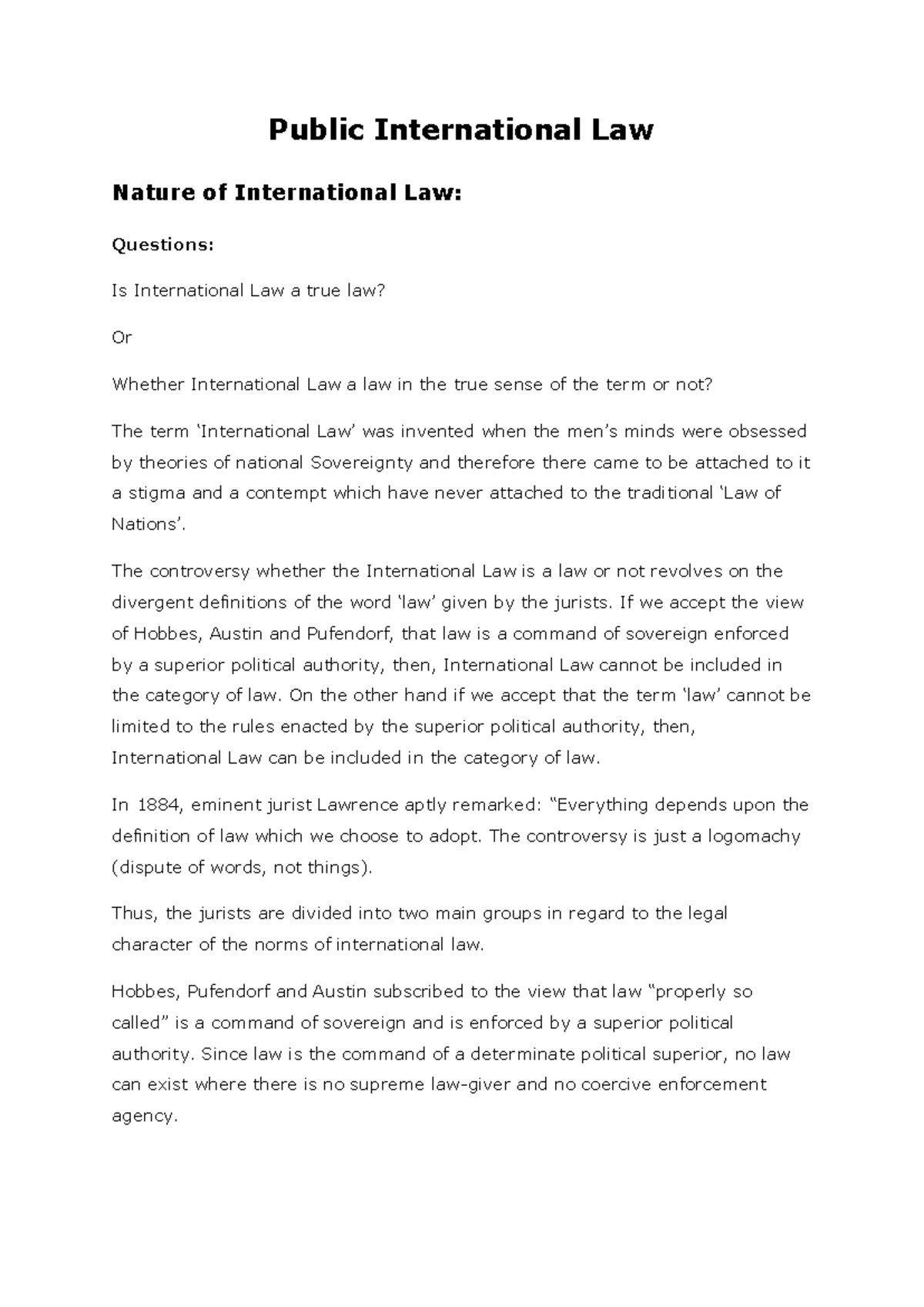 Public International Law - Nature, Origin & Basis of IL-1 Analysis ...