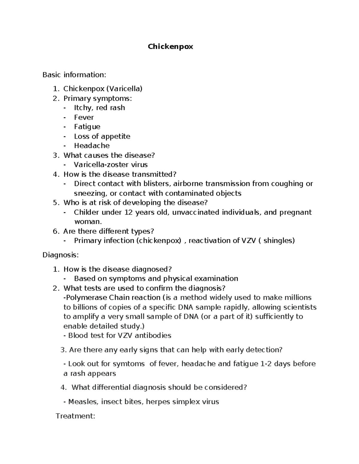 Disease paper pediatrics 2 - Chickenpox Basic information: Chickenpox ...