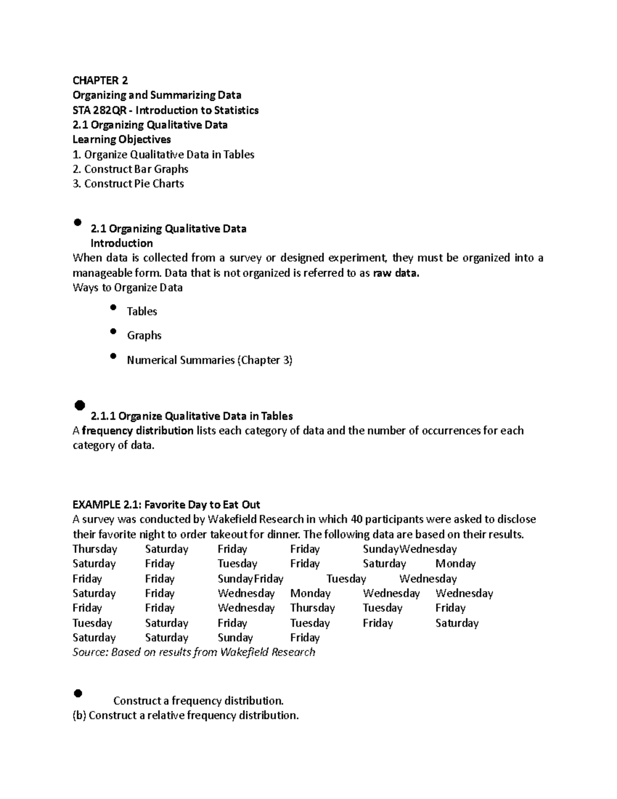 Stats 282 - Chapter 2: Organizing and Summarizing Data Techniques - Studocu