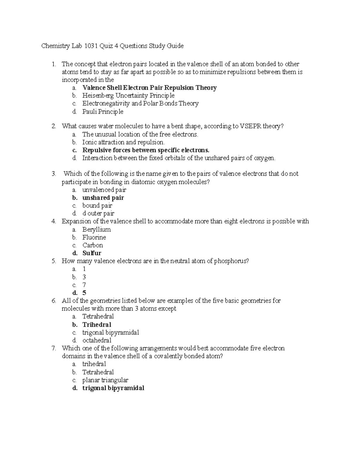 Chemistry Lab 1031 Quiz 4 Study Guide for Pre-Lab Preparation - Studocu