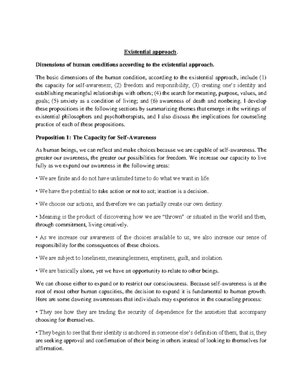 3 Existential approach - Dimensions of human conditions according to ...