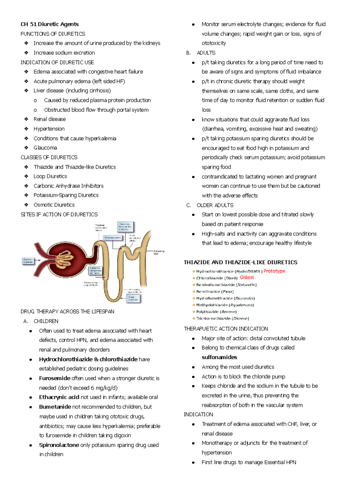 CH 51 Diuretic Agents - Lecture Notes and Key Concepts - Studocu