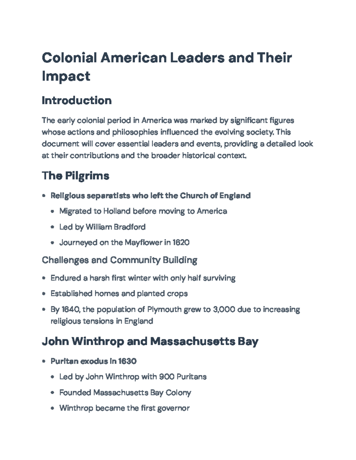 Colonial American Leaders and Their Impact on Early Society - Colonial ...