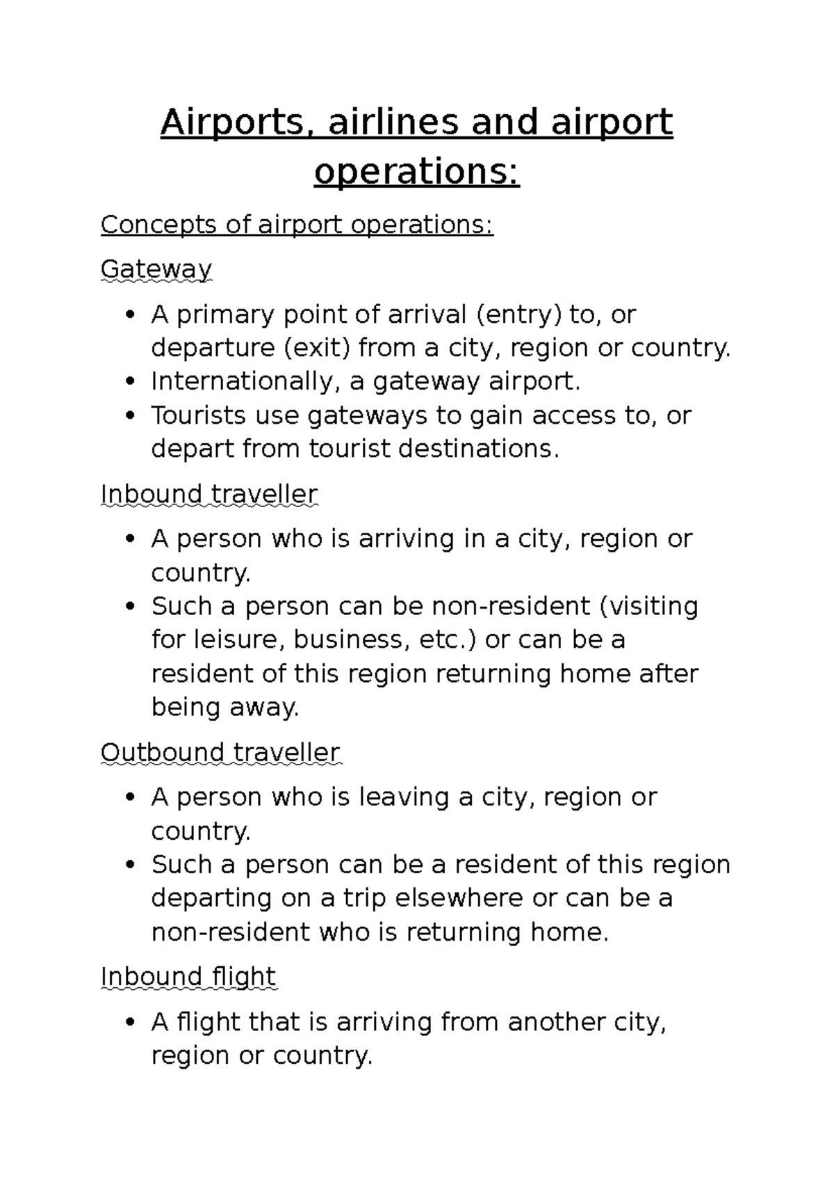 Airports and Airlines Operations: Key Concepts and Definitions - Studocu
