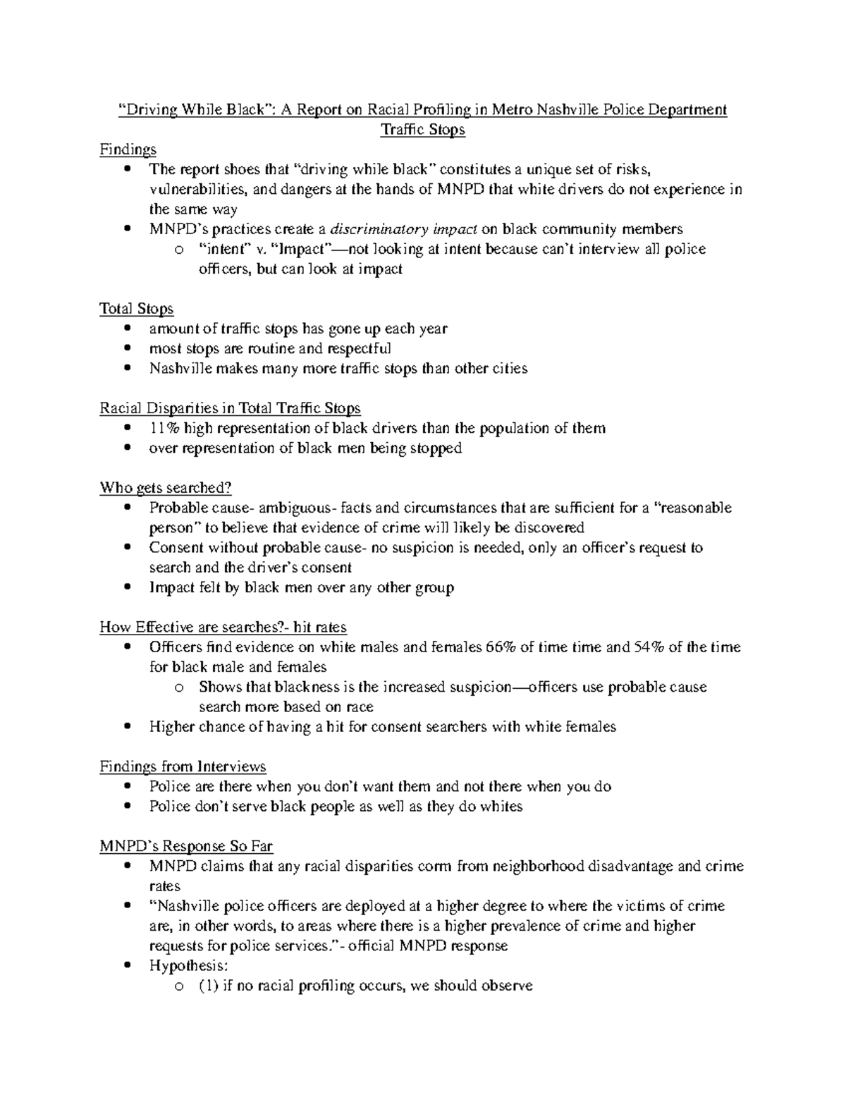 Driving While Black - “Driving While Black”: A Report on Racial ...