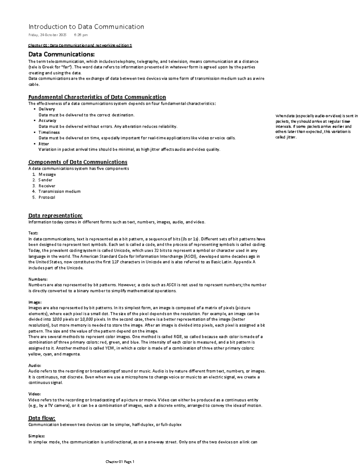CS601 Chapter 01: Introduction to Data Communication Notes - Studocu