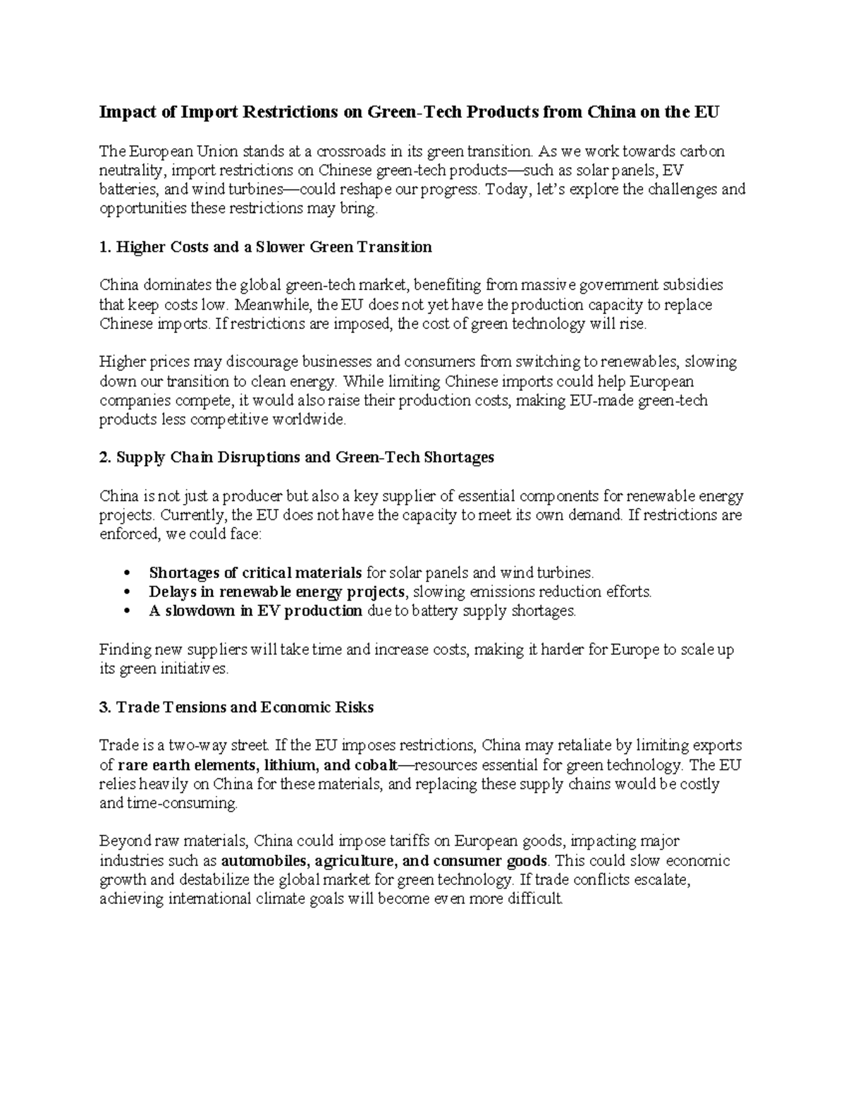 Impact of Import Restrictions on Green - As we work towards carbon ...