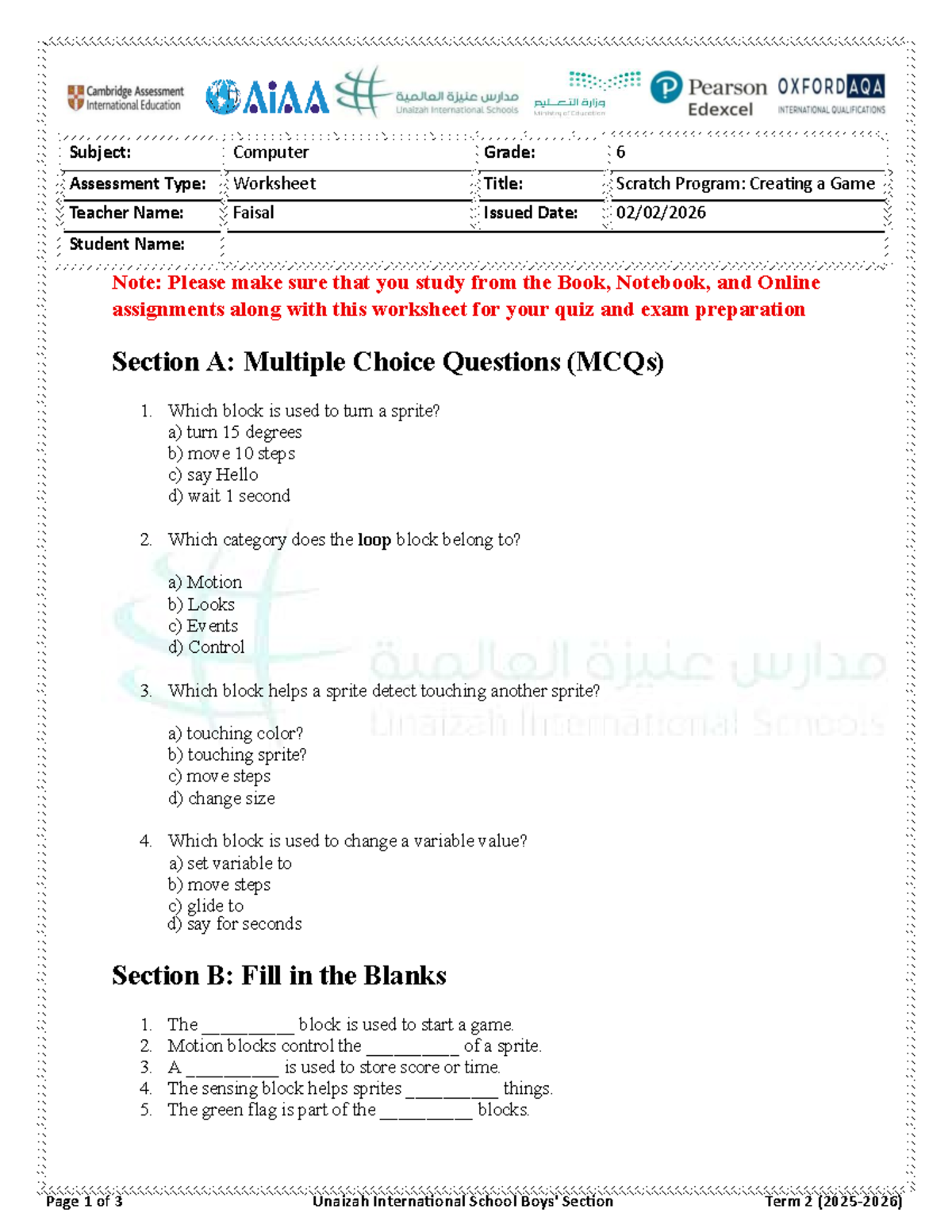 Chapter 4 Scratch Program: Creating a Game Worksheet G6 - Studocu
