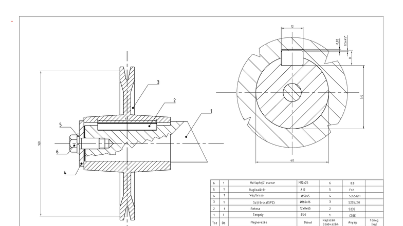 Gépelem 1hf2rajz - Retesz kötés CAD rajz - 65 160 8 0,5x45° 35 40 12 1 ...