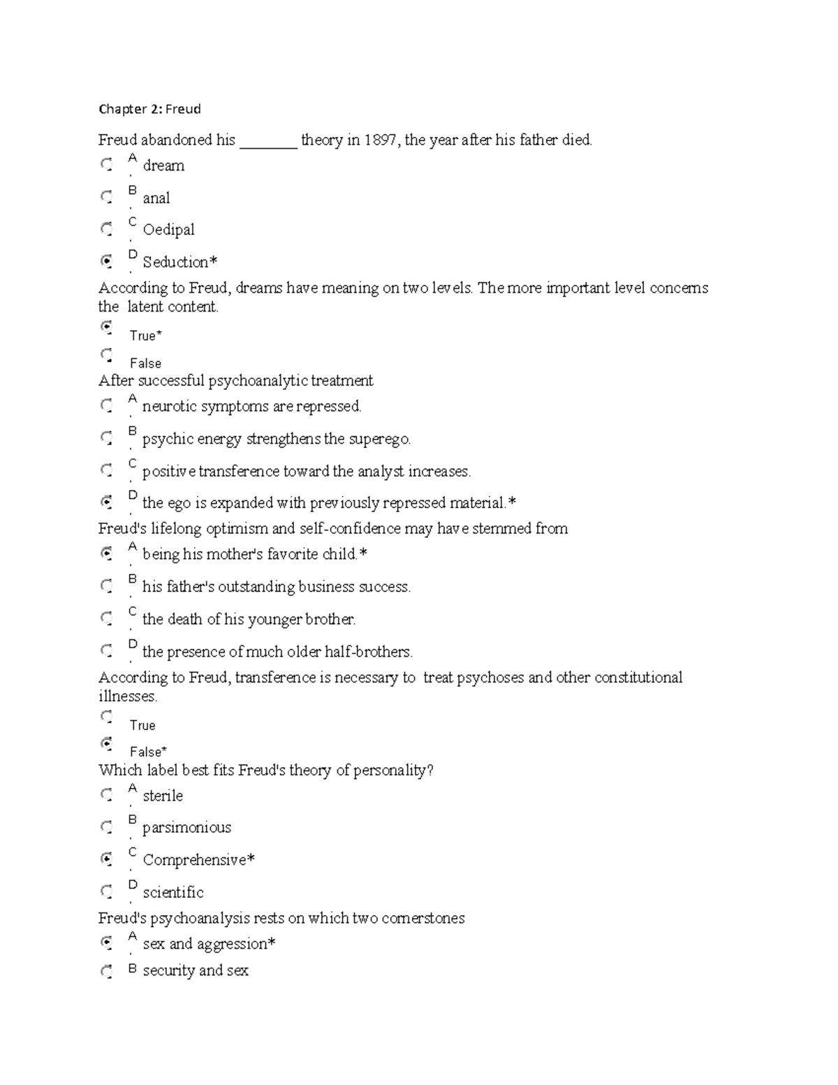 Chapter 2: Freud - Psychology MCQ Exam Review - 2018 Q&A - Studocu