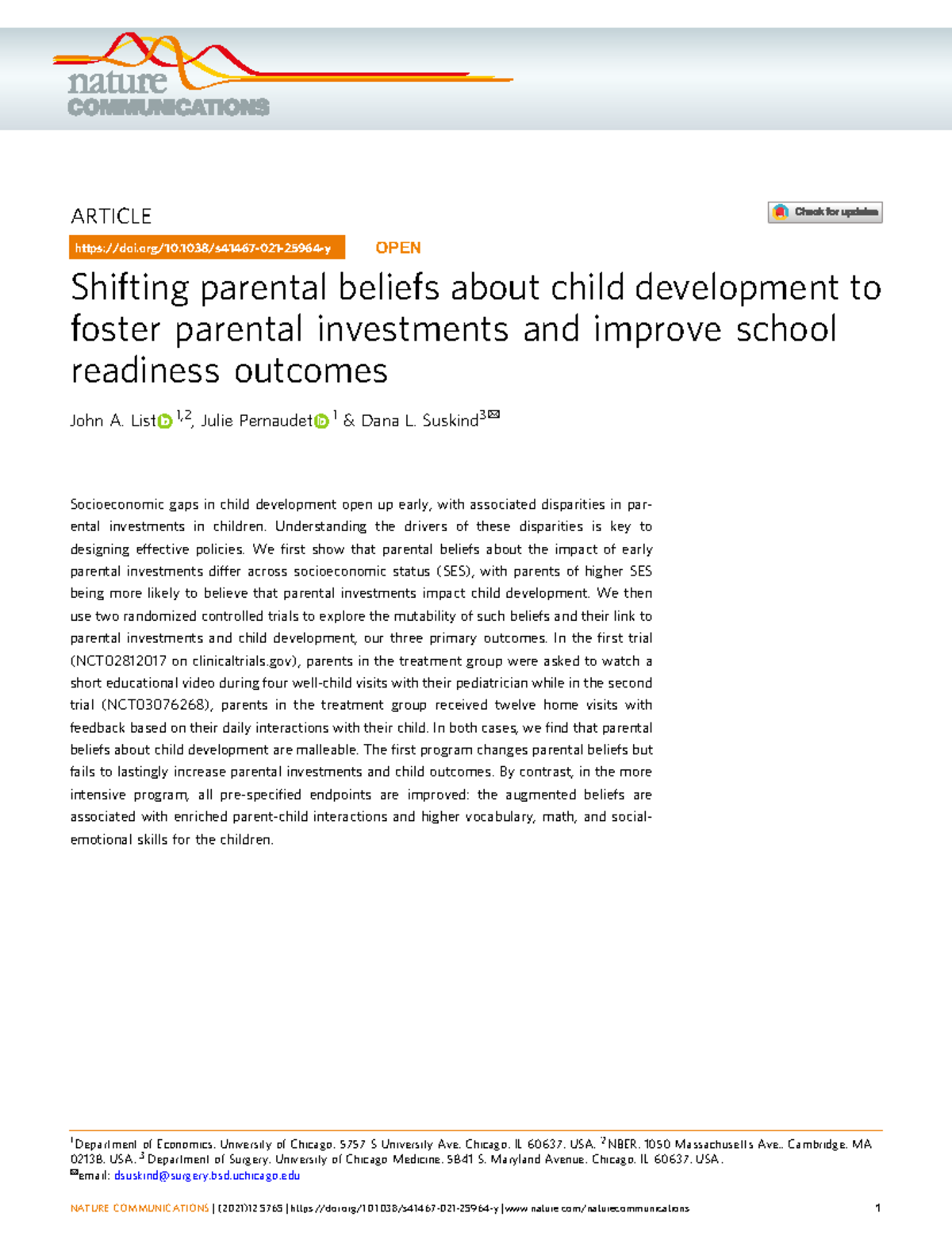 Shifting Parental Beliefs on Child Development: SES Impacts and ...