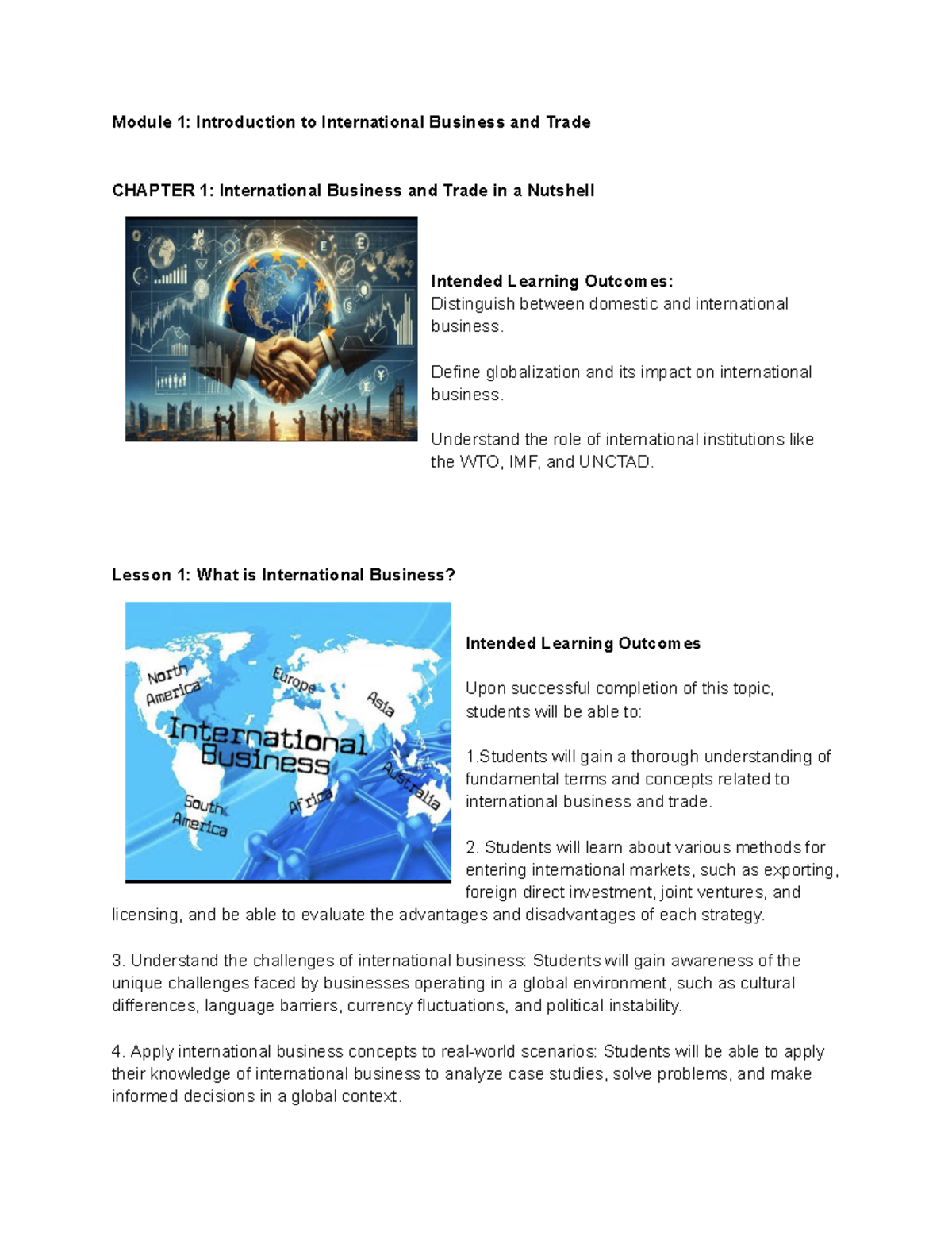 Chapter 1: Intro to Int'l Business and Trade (IBT 101) Lecture Notes ...