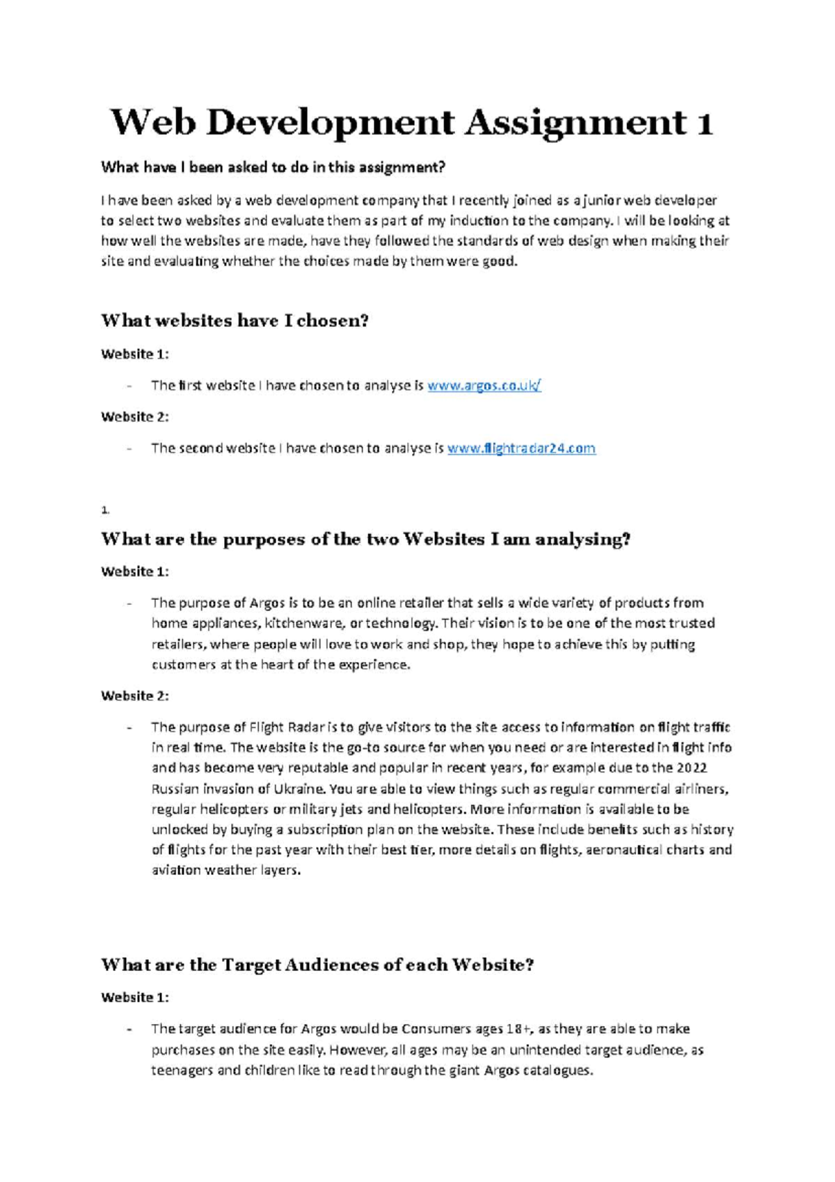 Web Development Assignment 1: Website Evaluation Analysis - Studocu