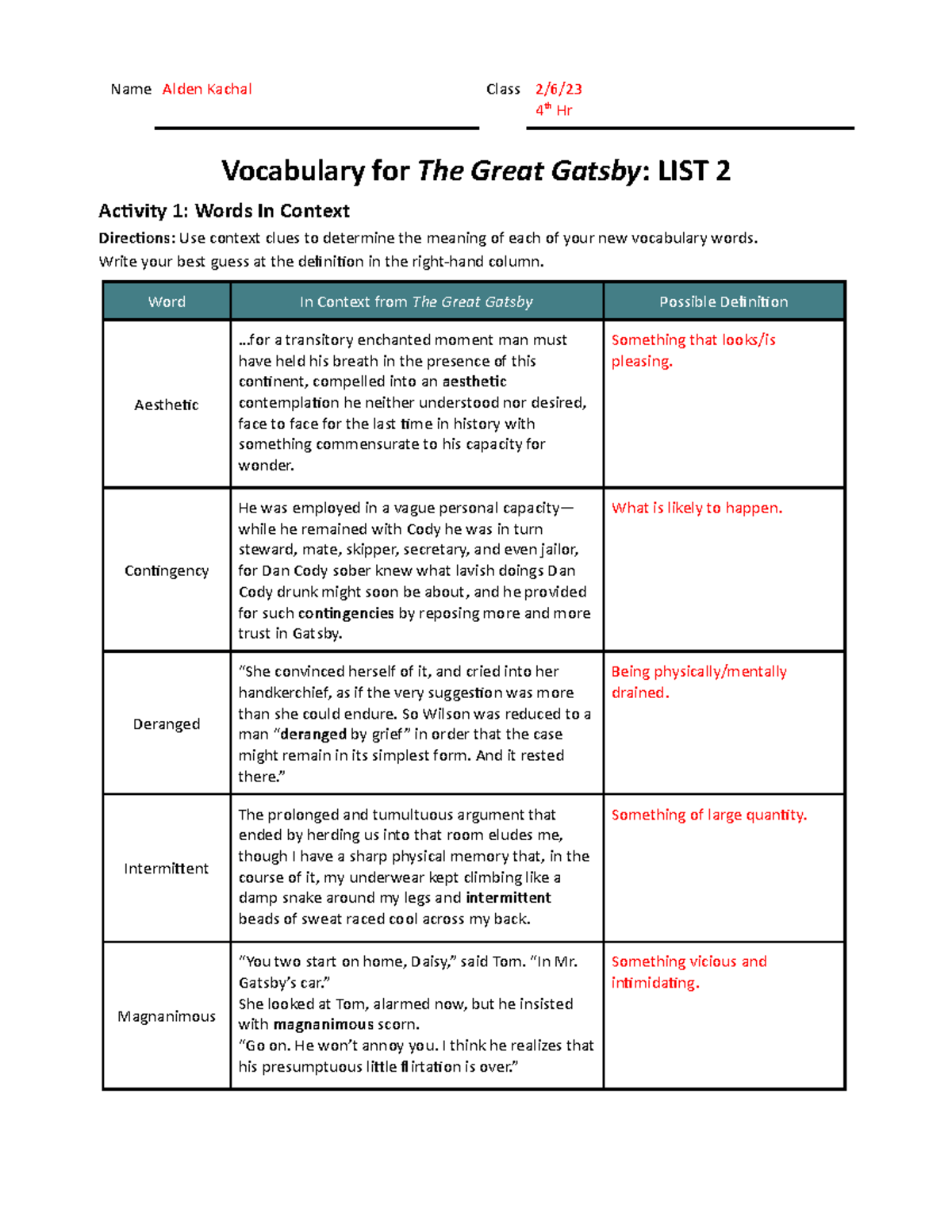Contextual Words List