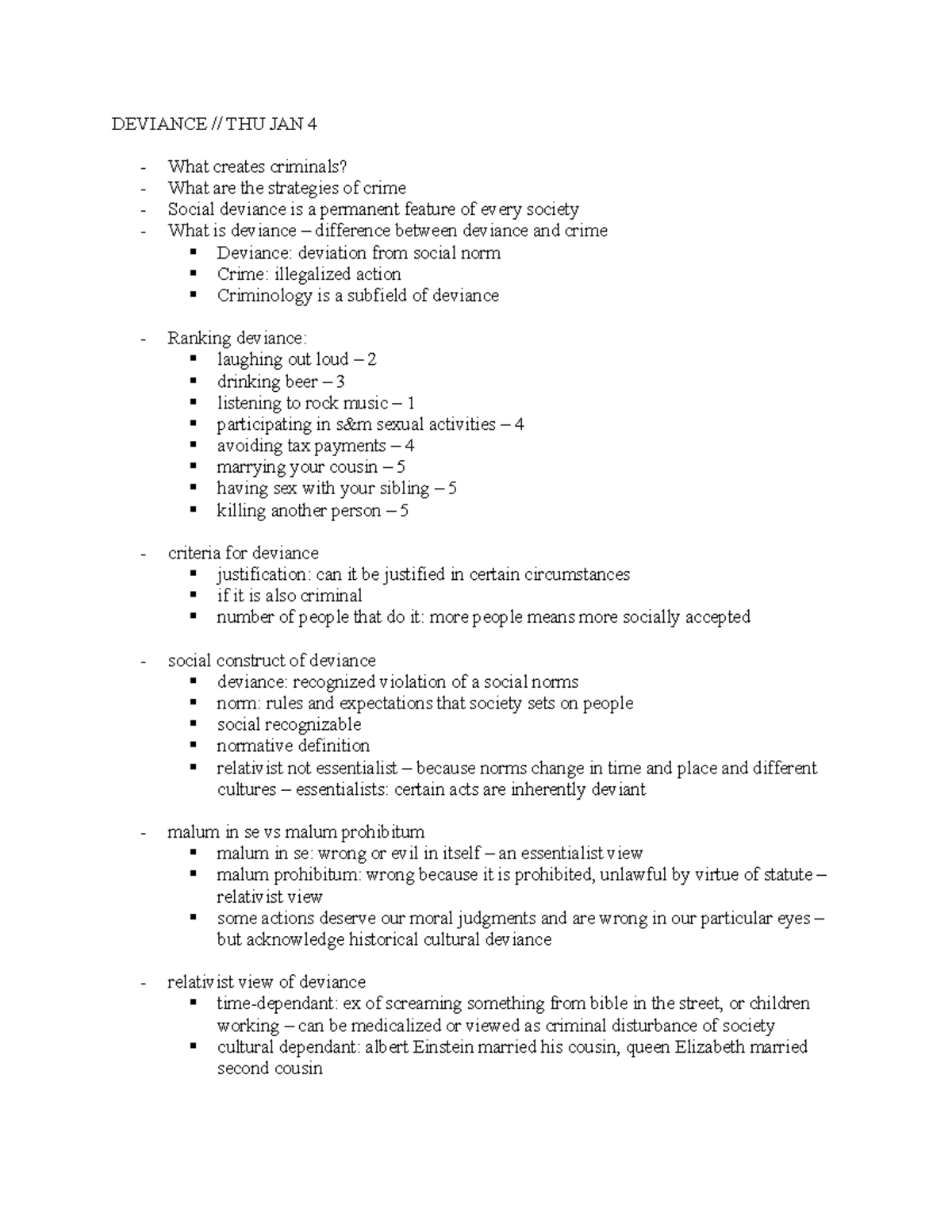 SOCI 213 - Lecture Notes on Deviance: Concepts and Theories - Studocu