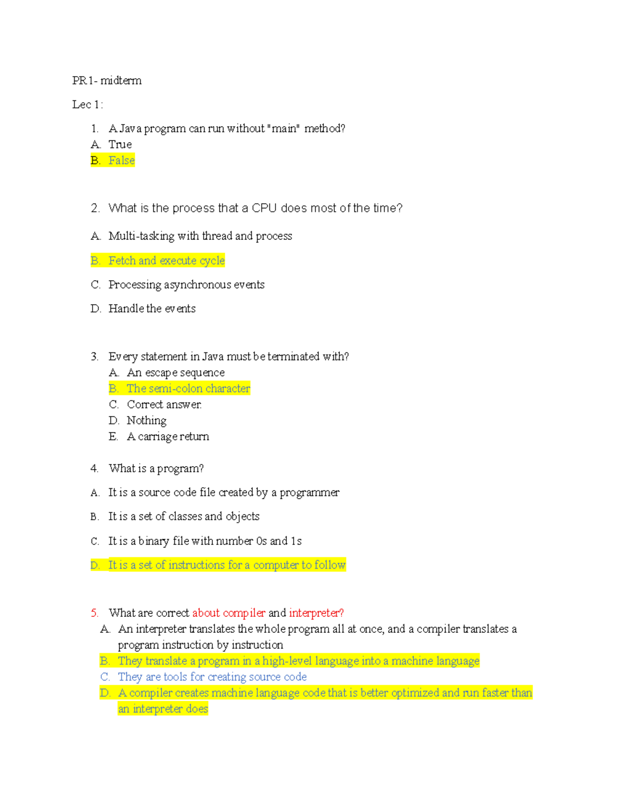 Midterm Exam: Java Programming Concepts (Course Code: PR1) - Studocu