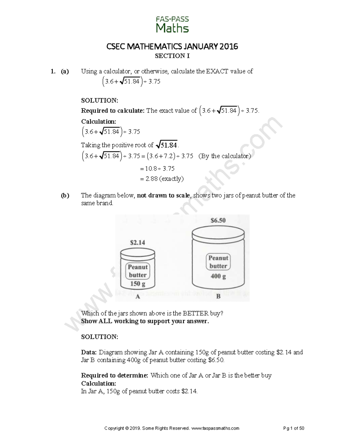 24.CSEC Mathematics January 2016 Exam Solutions and Calculations - Studocu