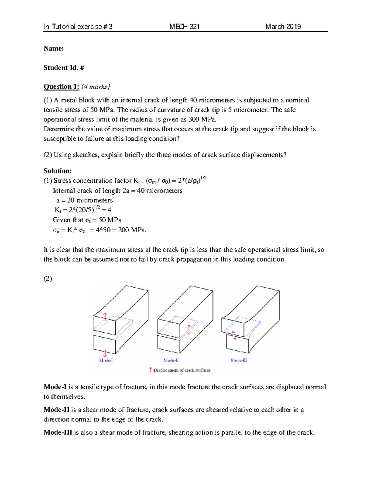 In-Tutorial Exercise 3: MECH 321 Analysis of Crack and Fatigue Failure ...
