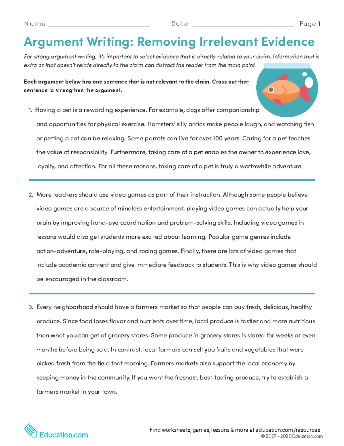 Argument writing removing irrelevant evidence - N a m e Argument ...