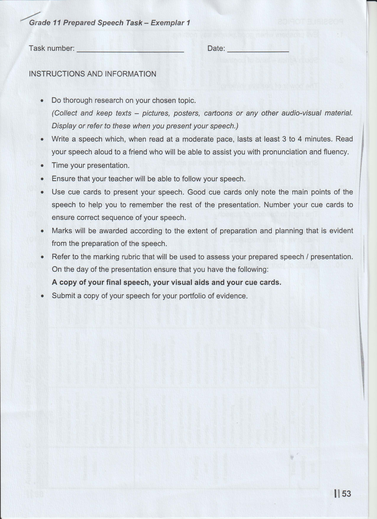 Grade 11 Prepared Speech Task Exemplar 1 Guidelines - Studocu