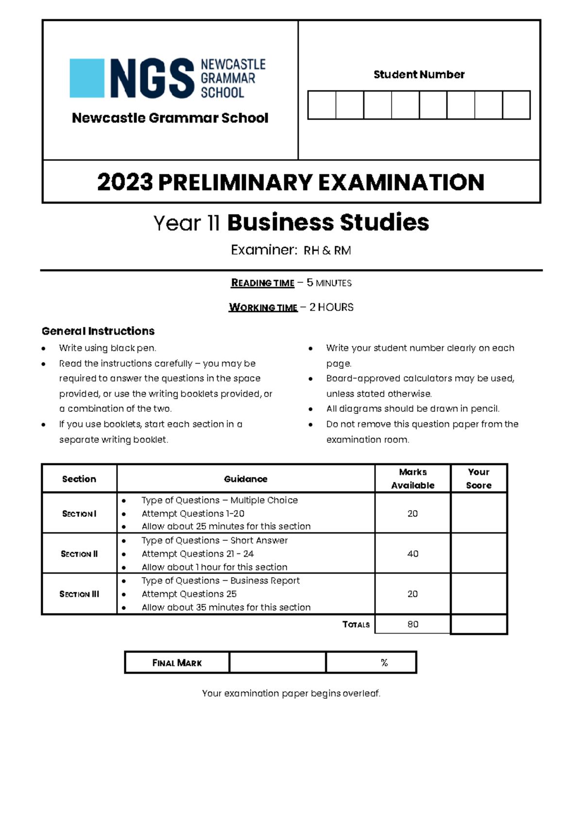 2023 NGS Year 11 Business Studies Preliminary Exam Paper - Studocu