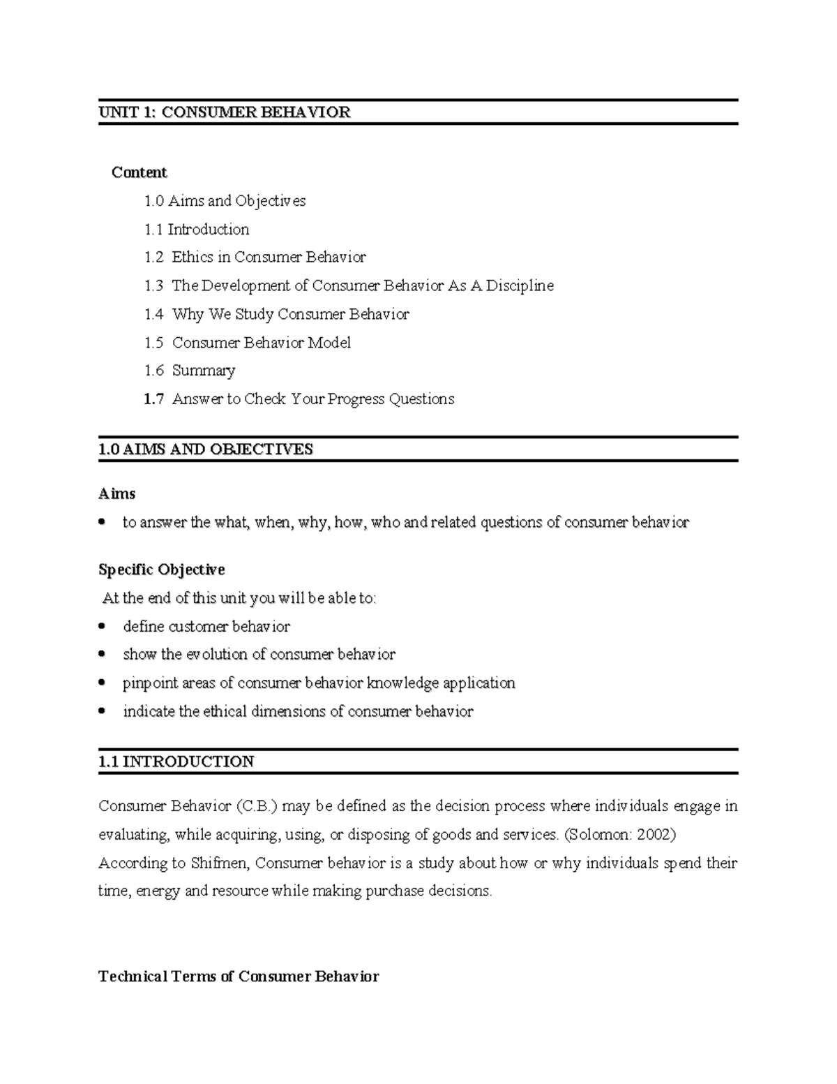 Consumer Behavior Chapter 1 - Notes (Course Code: CONSUM) - Studocu