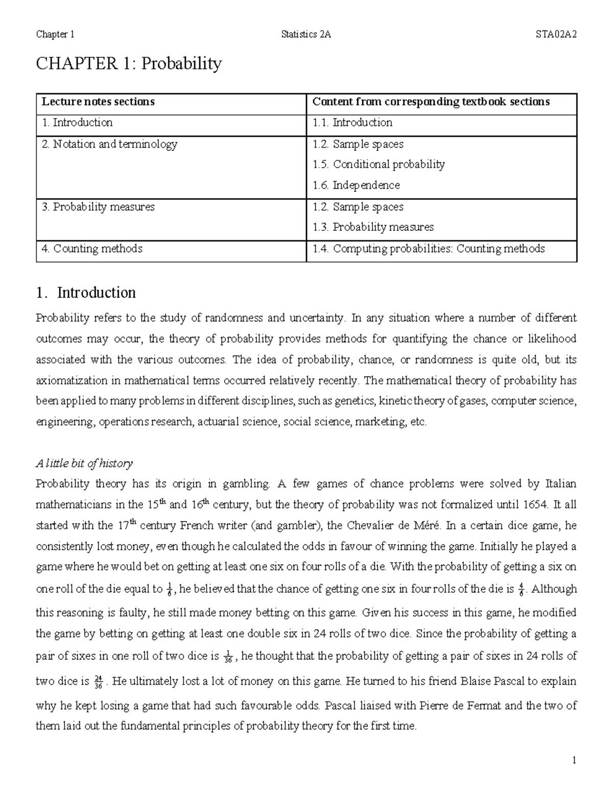 STA02A2 Chapter 1: Probability Lecture Notes and Key Concepts - Studocu