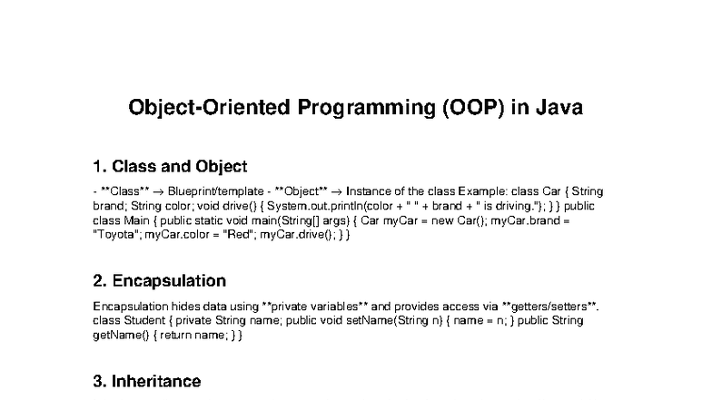 OOP in Java Notes (CS101) - Class, Object, Encapsulation, Inheritance ...