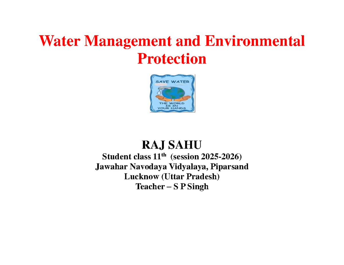 Water Management & Environmental Protection: Class 11 Notes - Studocu