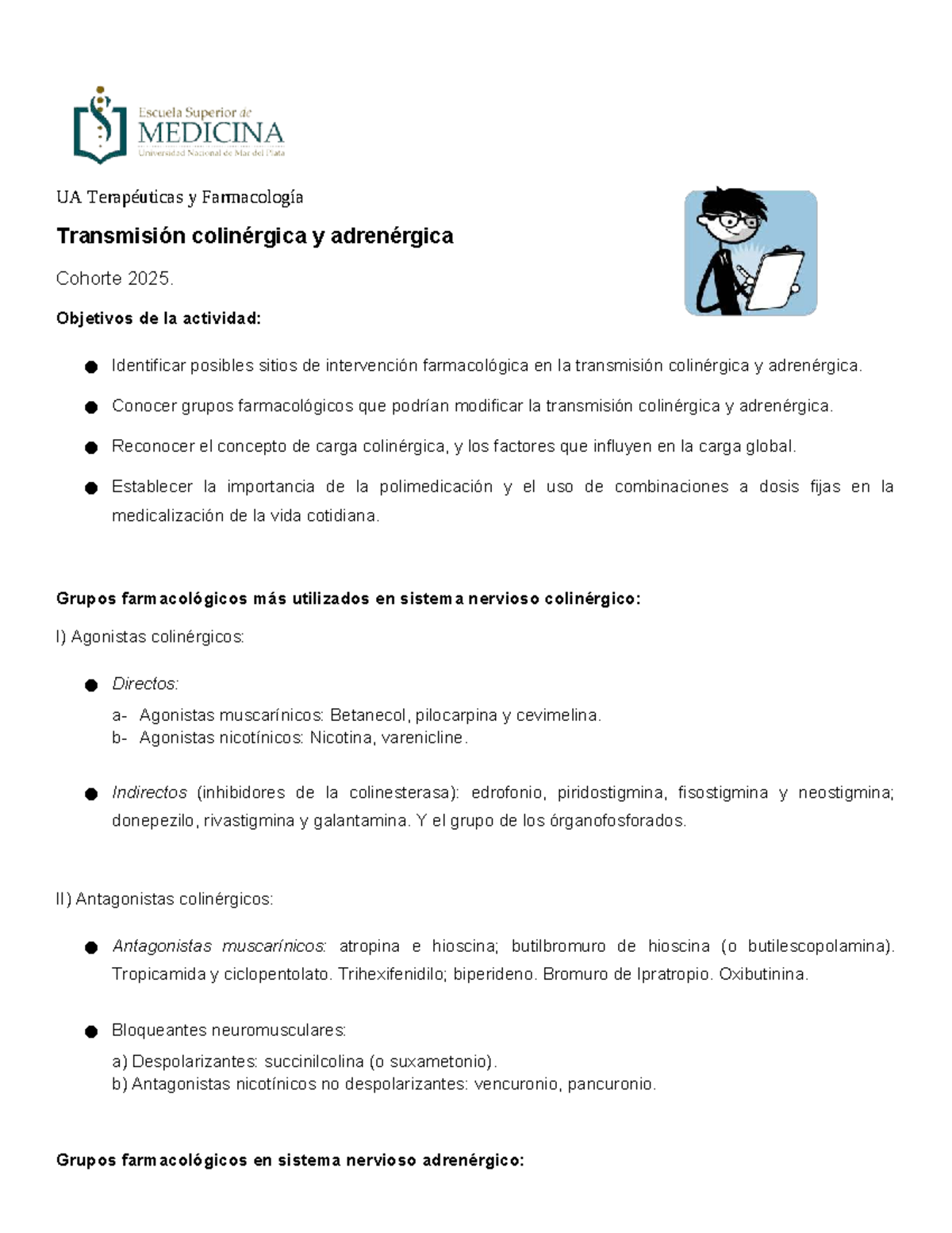 UA Terapéuticas y Farmacología: Transmisión Colinérgica y Adrenérgica 2025 - Document Preview