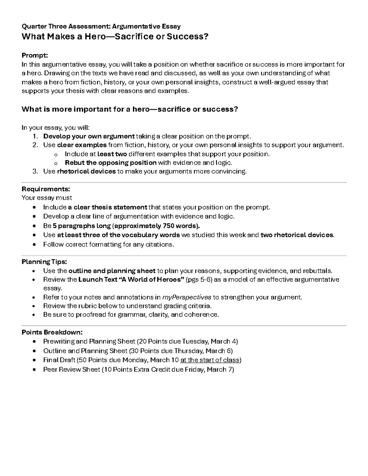 Q3 Arguemtative Essay - mmm - Quarter Three Assessment: Argumentative ...