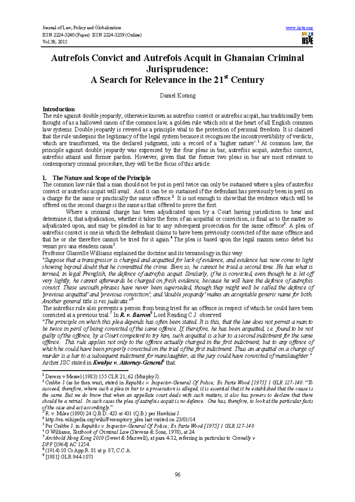 Autrefois Convict and Acquit in Ghanaian Criminal Law: A 21st Century ...