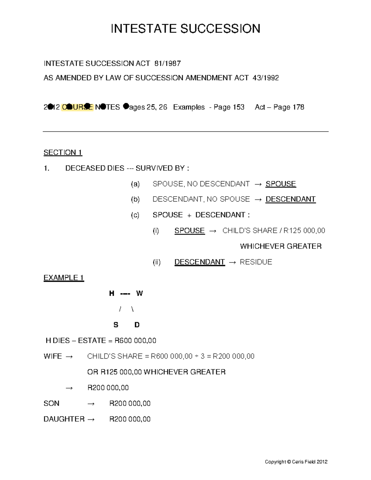 Intestate Succession: Understanding Estate Division 2012 Course Notes ...