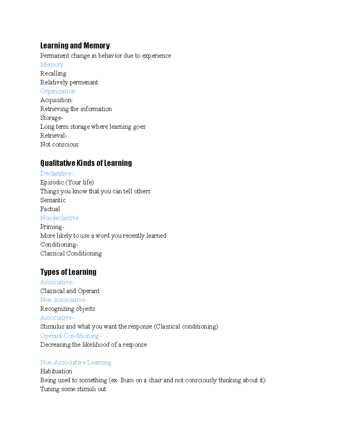 Learning and Memory Neurobiology Lecture Notes - Studocu