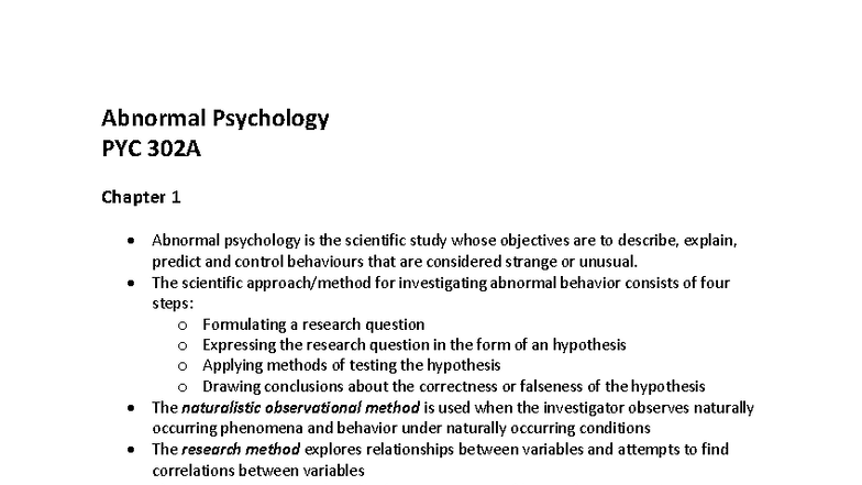 PYC3702-Abnormal Psychology Summary and Key Concepts Overview - Studocu