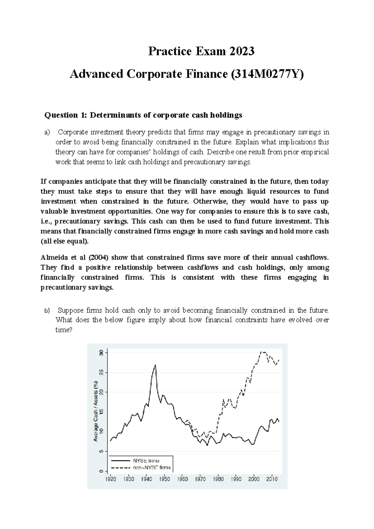 Advanced Corporate Finance (314M0277Y) Practice Exam Solutions 2023 ...