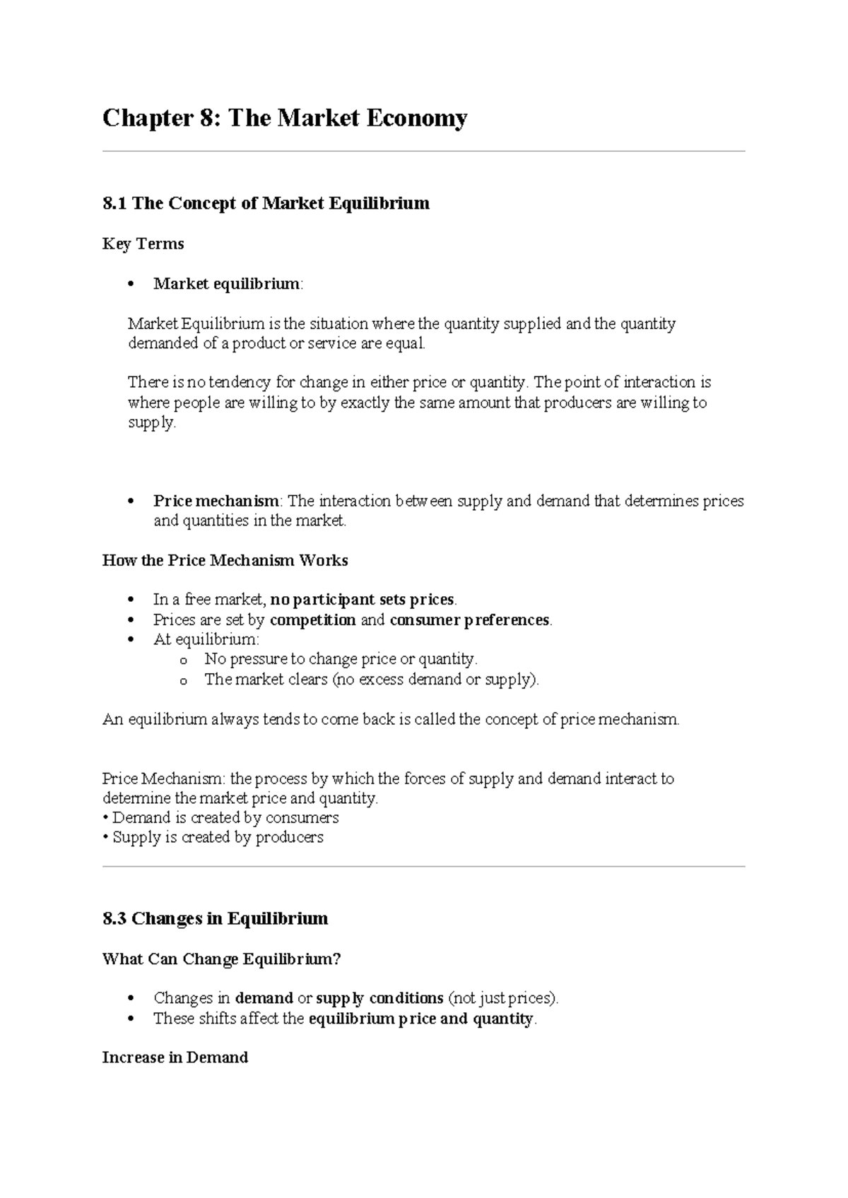 Chapter 8 ECO Notes: Understanding Market Economy & Equilibrium - Studocu