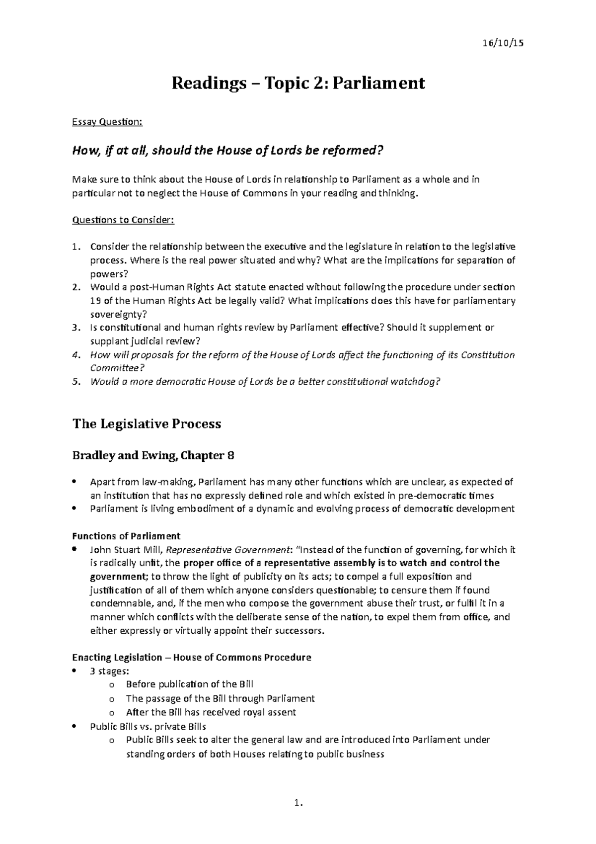 Topic 2 Parliament - How, if at all, should the House of Lords be ...