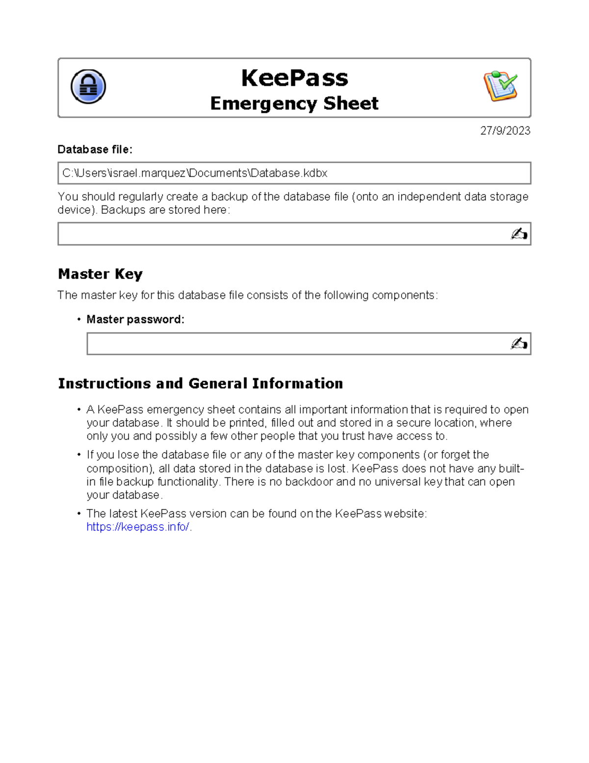 KeePass Emergency Sheet Instructions & Backup Guide - Studocu