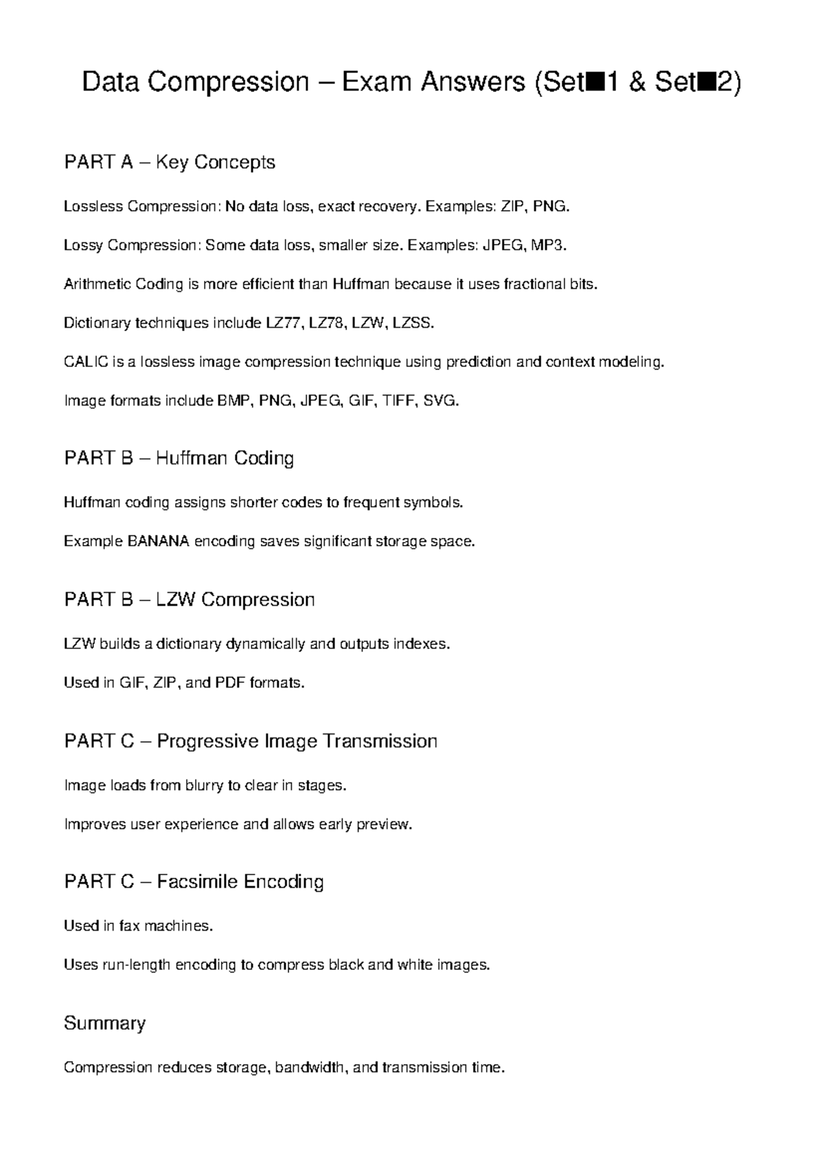 Data Compression Exam Answers: Key Concepts & Techniques - Studocu