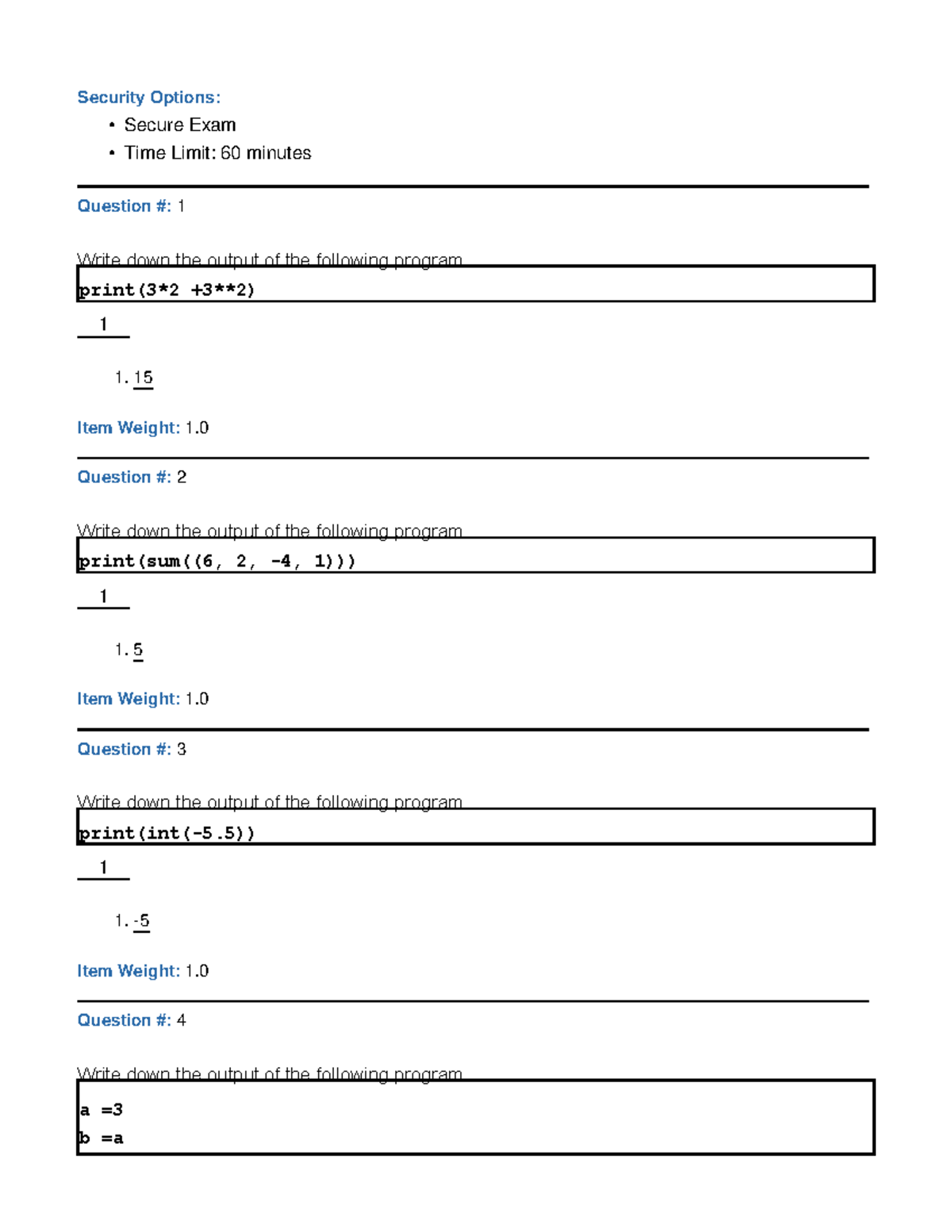 CS1010E Midterm Assessment: Security Options Exam Questions - Studocu