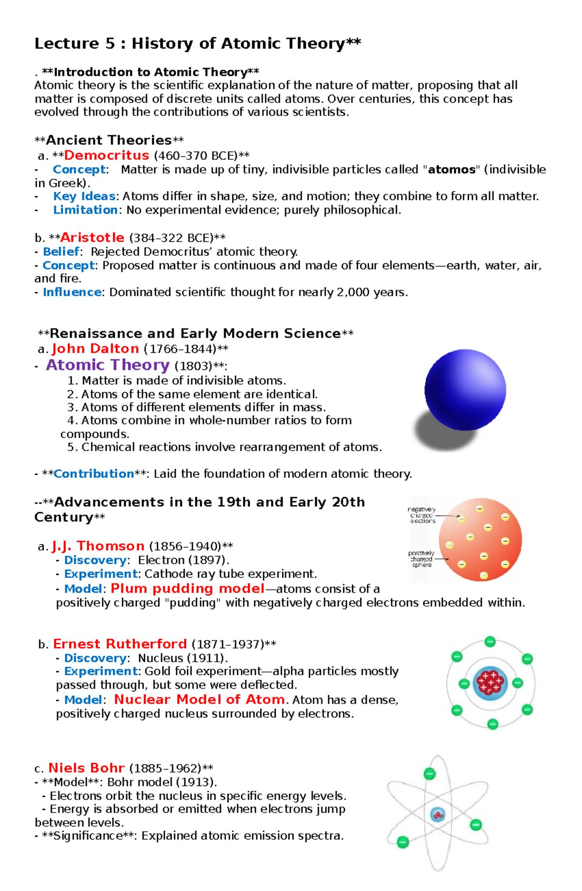 Lecture 5: Evolution of Atomic Theory - Key Contributions & Models ...