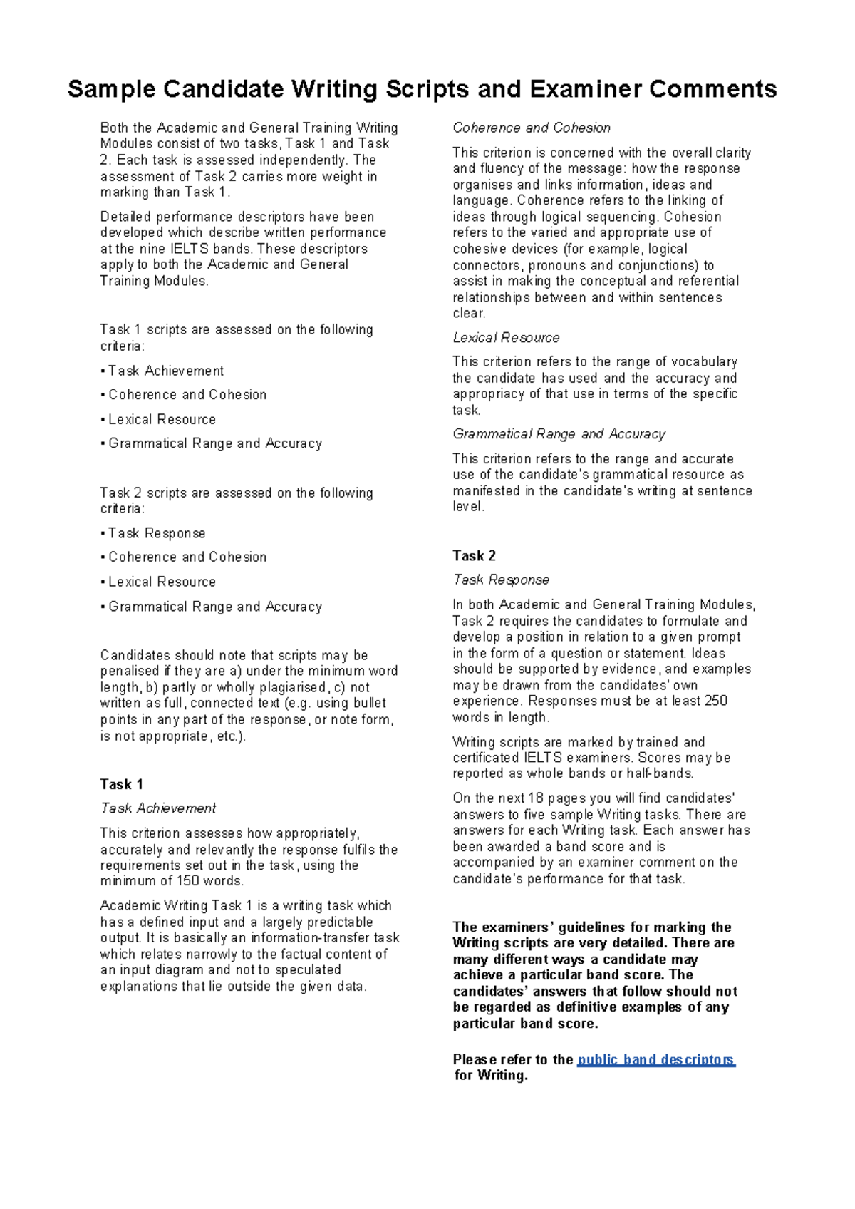 AC Writing Sample Materials & Examiner Comments - Studocu