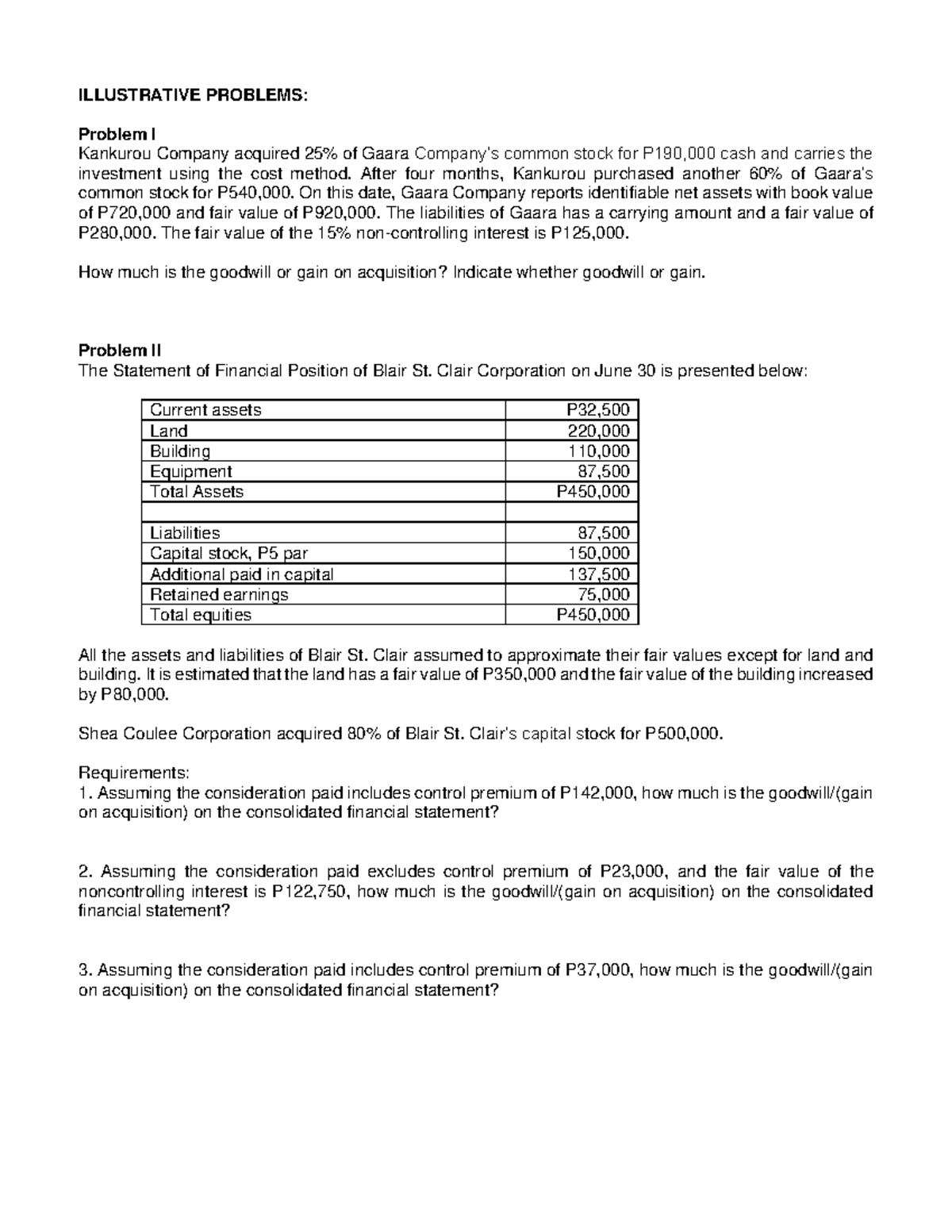 Business Combination Practice Set: Consolidation & Goodwill Analysis ...