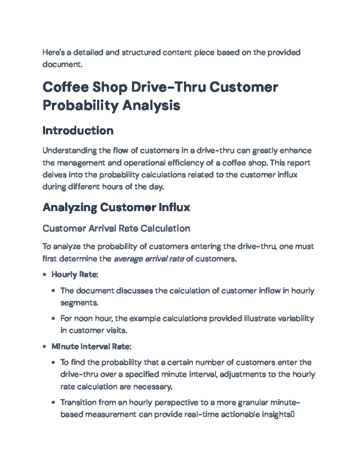 Probability Analysis of Customer Influx in Coffee Shop Drive-Thru ...