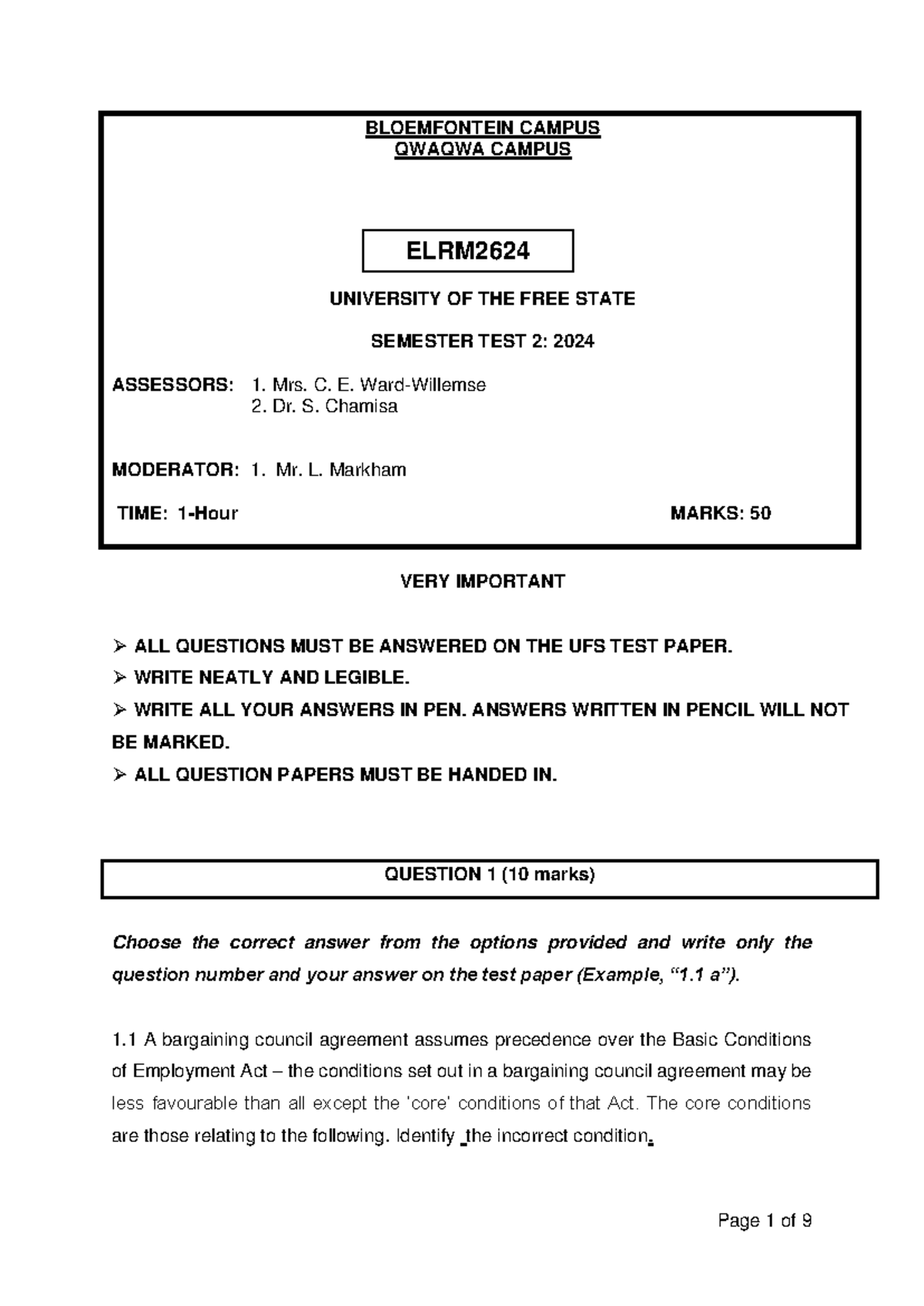 ELRM2624 Semester Test 2 2024 Final Memorandum and Solutions - Studocu