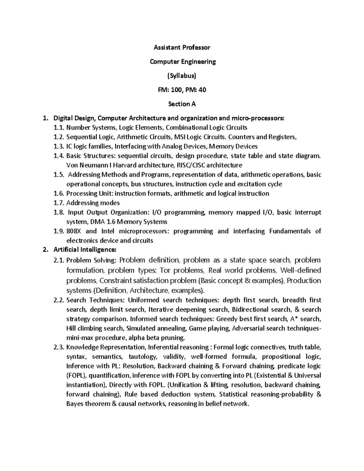 Asst Professor Computer Engineering Syllabus Overview - Studocu