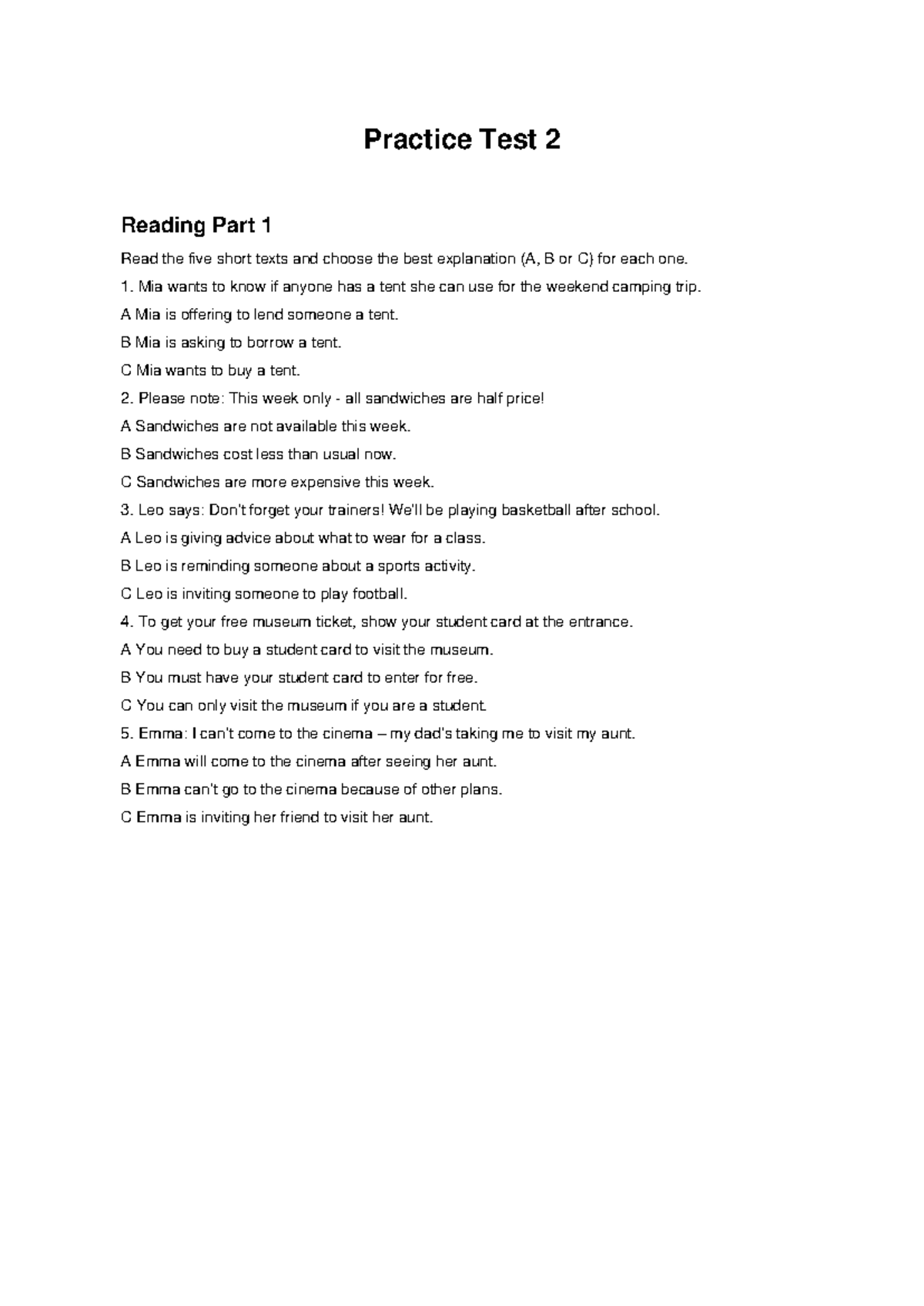 Practice Test 2 - Reading Comprehension Questions - Studocu