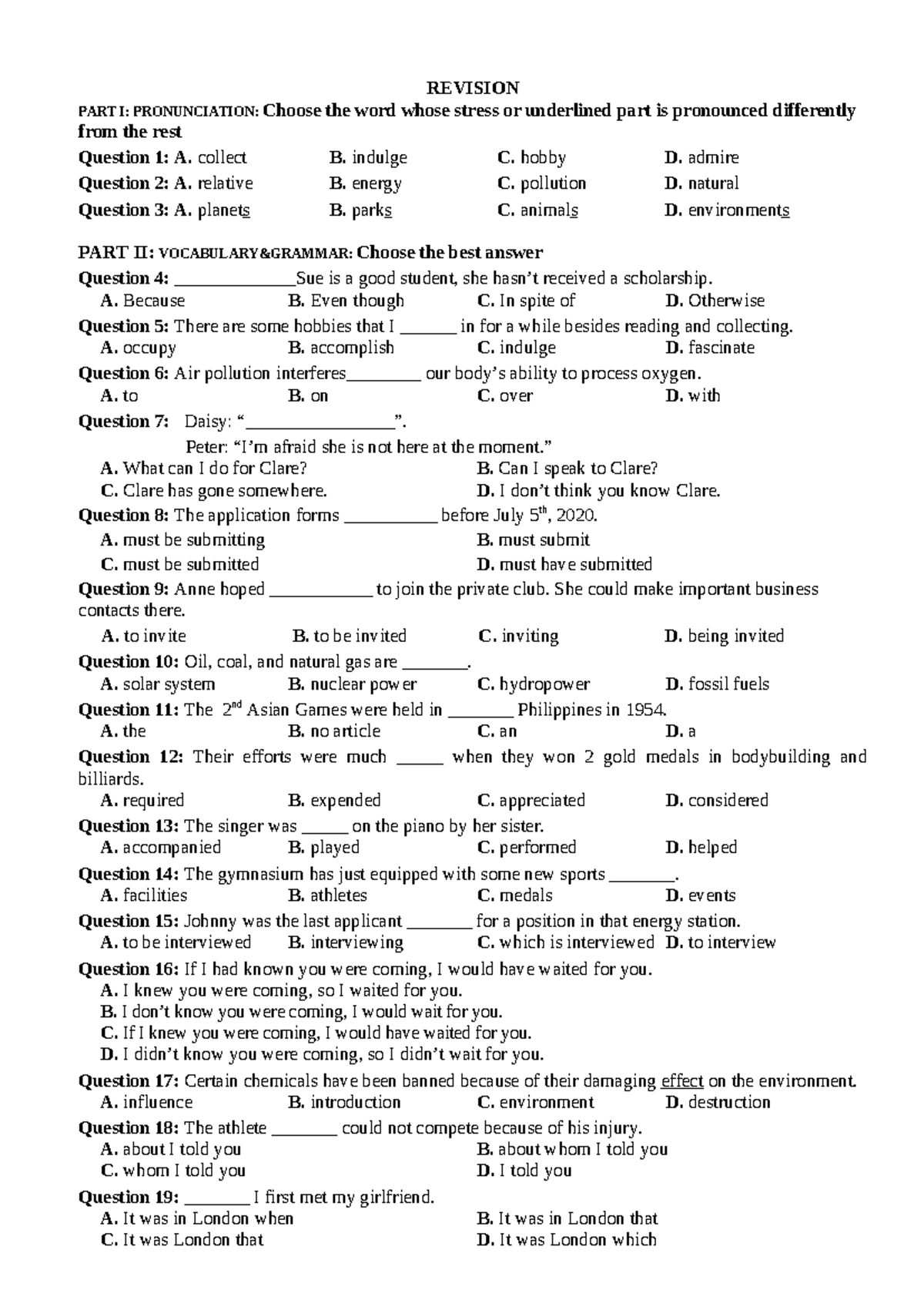 English 11 Revision Notes for Vocabulary, Grammar, and Pronunciation ...